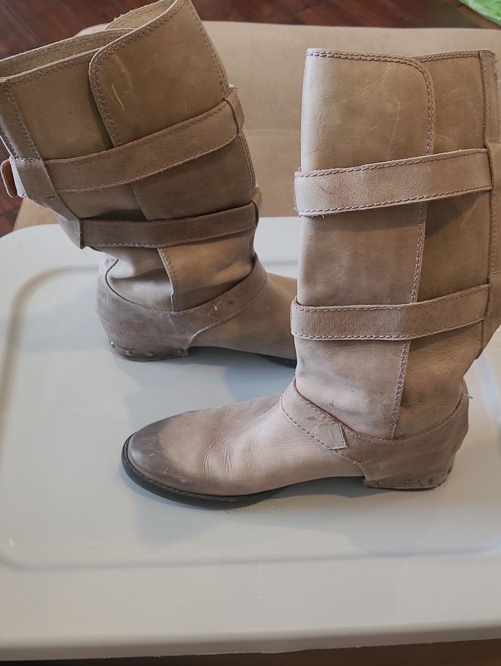 Women’s SIXTY SEVEN 67 SPAIN Gray/taupe Mid-Calf Leather Buckle Boots Size 40 - Picture 8 of 9